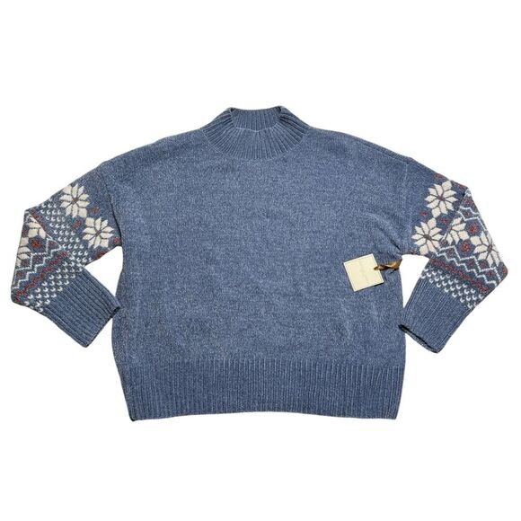 Christian Siriano New York Chenille Mock Neck Snowflake Sweater Blue Sz XL NWT - Picture 1 of 9